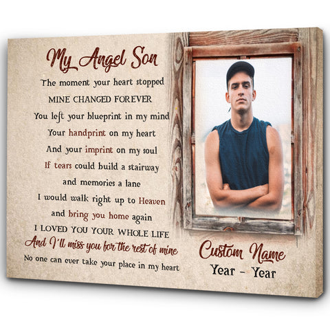 Son Memorial Canvas Gifts, Personalized Memorial Gift Sympathy Gift for Loss of Son in Heaven Son Remembrance NXM69