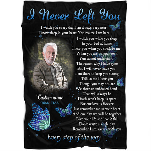 Personalized Memorial Blanket, I Never Left You Remembrance Gift For Loss Of Loved One Sympathy Blanket MM07