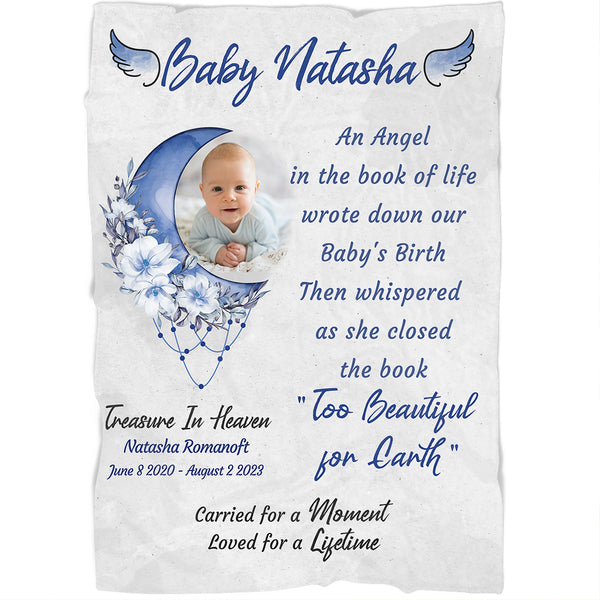 Baby Memorial Blanket, Remembrance Blanket Gift For Loss of Baby In Heaven, In Loving Memory Of Baby MM26