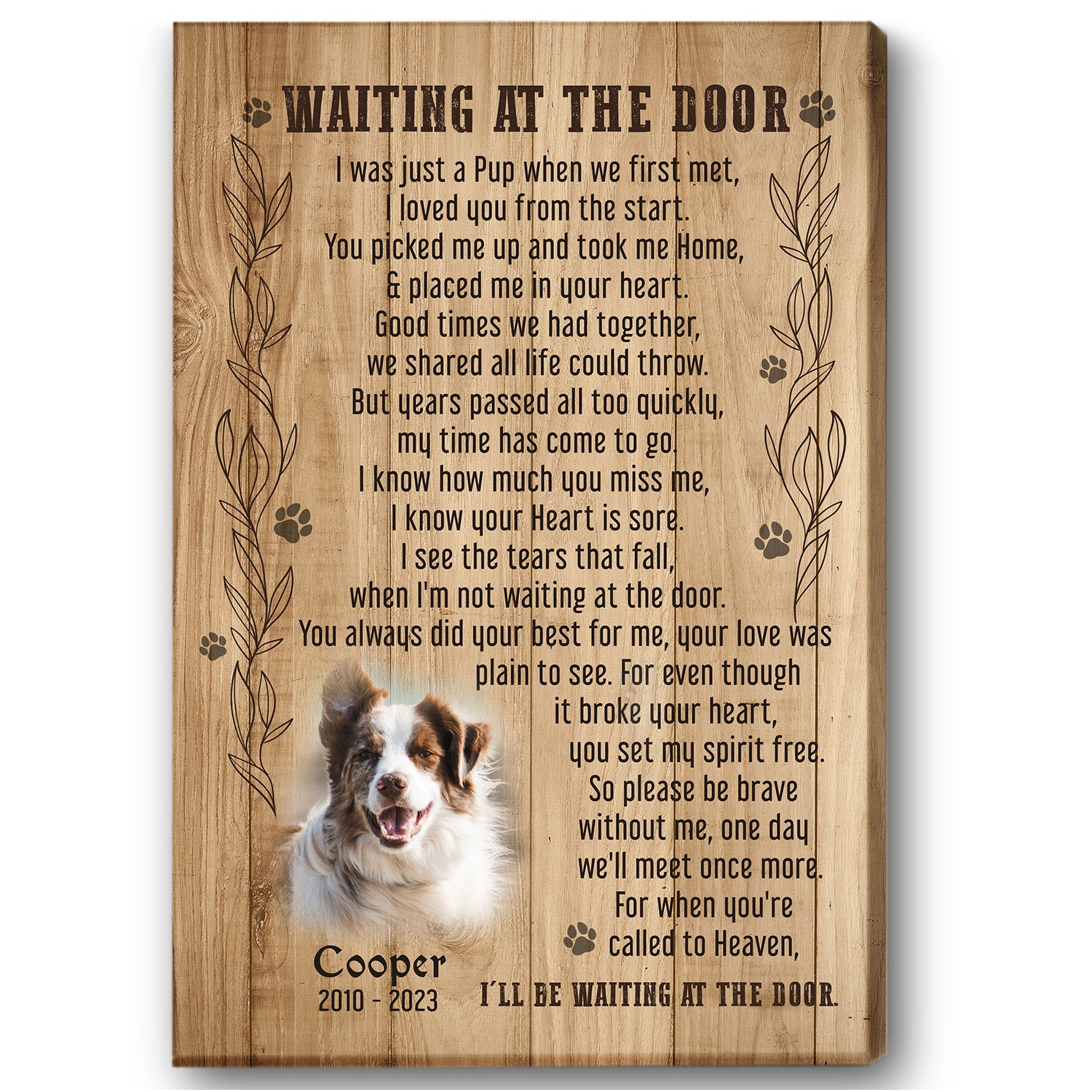 Dog Memorial Canvas Gift | Waiting at The Door Memorial Gift For Loss of Dog| Dog Remembrance NXM363