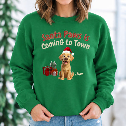 Santa Paws Is Coming To Town Personalized Dogs Funny Christmas Crew Neck Sweatshirt FSDM122