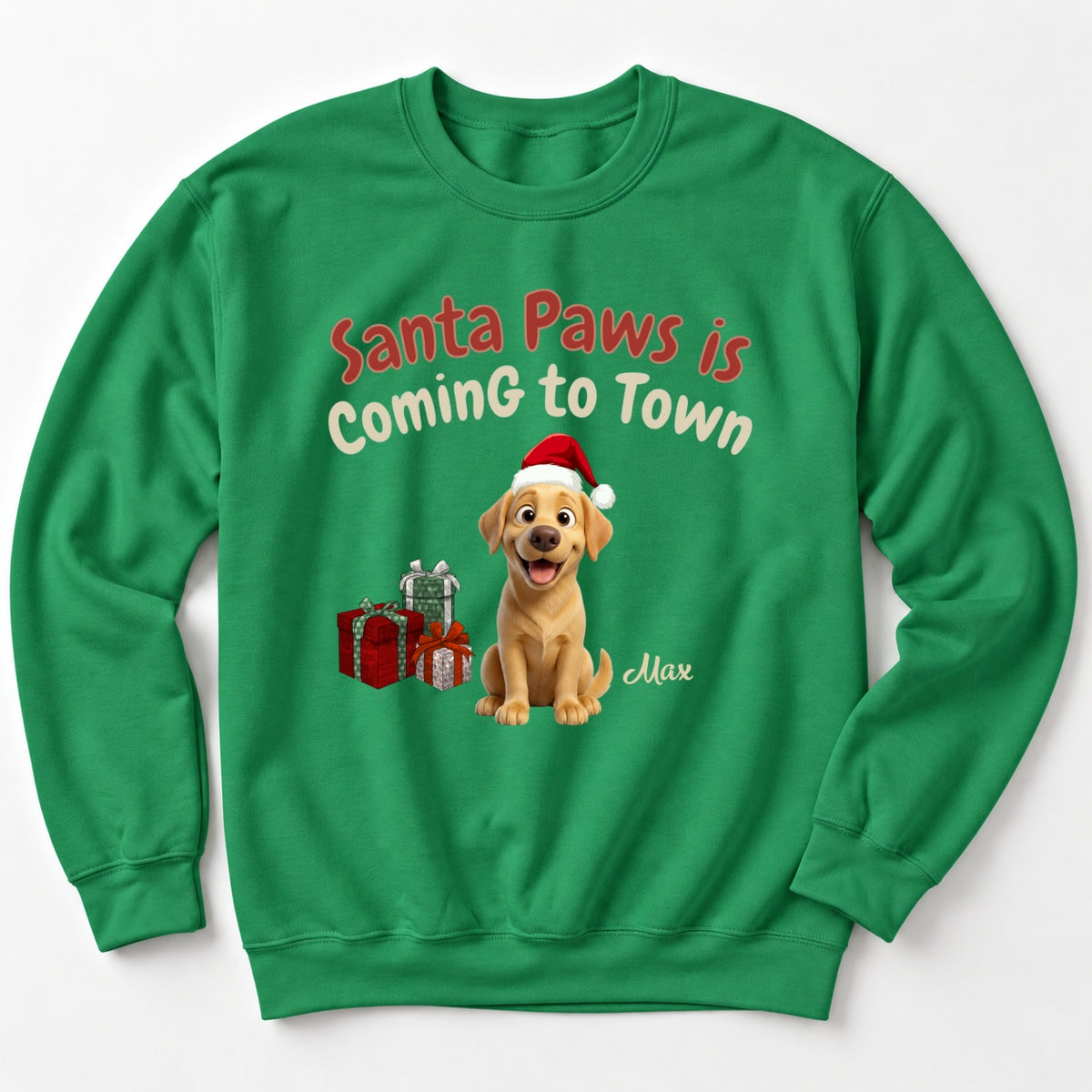 Santa Paws Is Coming To Town Personalized Dogs Funny Christmas Crew Neck Sweatshirt FSDM122