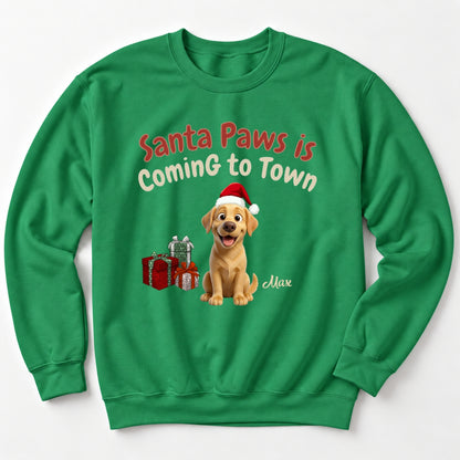 Santa Paws Is Coming To Town Personalized Dogs Funny Christmas Crew Neck Sweatshirt FSDM122