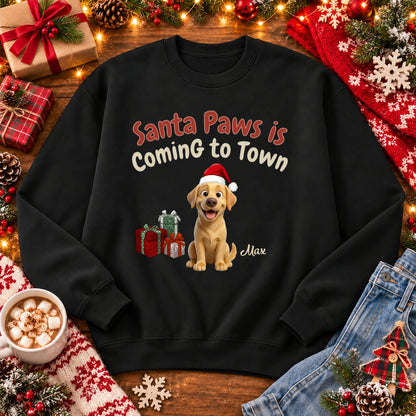 Santa Paws Is Coming To Town Personalized Dogs Funny Christmas Crew Neck Sweatshirt FSDM122
