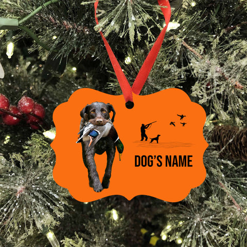 German Wirehaired Pointer Hunting Dog Custom Name Medallion Aluminum Ornament - Dog Christmas ornament FSD4359