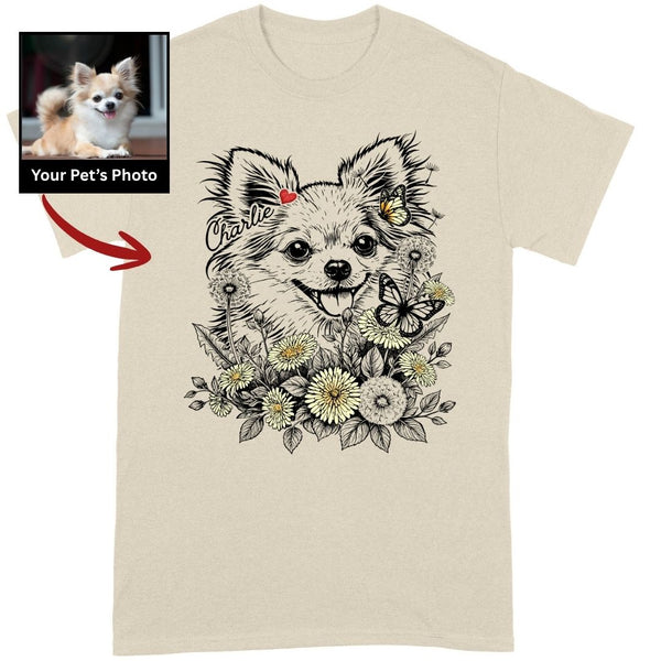 Floral Dog Portrait T-Shirt Custom Pet Gift for Dog Lovers FSD4816