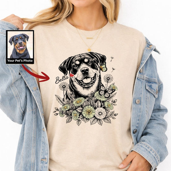 Floral Dog Portrait T-Shirt Custom Pet Gift for Dog Lovers FSD4816