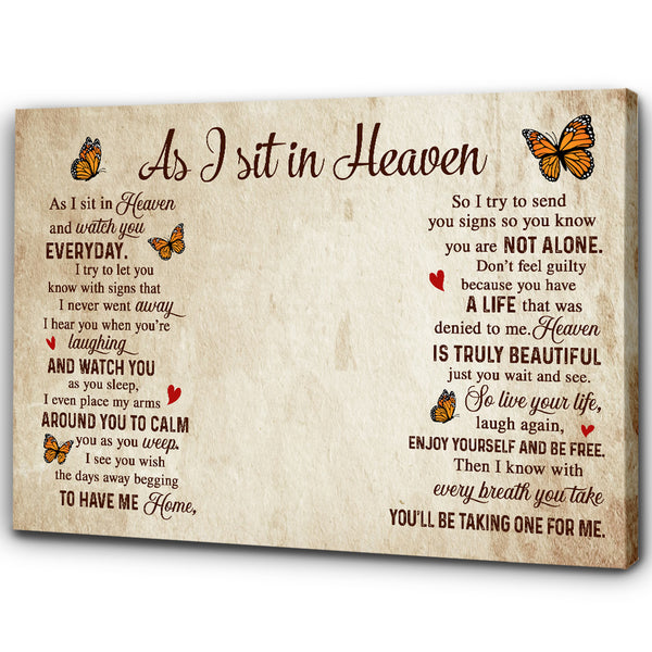 Memorial Canvas Gift As I Sit In Heaven| Bereavement Gifts For Loss Of Loved One In Memory Gifts NXM448