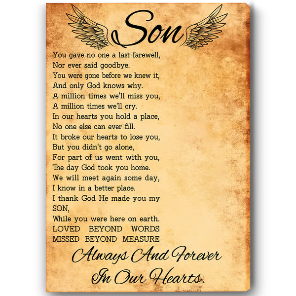Son Memorial Canvas, Personalized Sympathy Memorial Gift for Loss of Son in Heaven, Son Remembrance NXM204