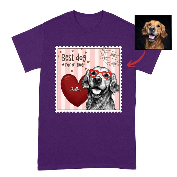 Best Dog Mom Ever Custom Dog Portrait Stamp T-shirt FSD4823