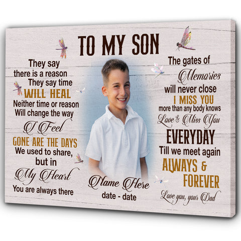 Son Personalized Memorial Canvas Gifts, To My Son in Heaven, Sympathy Gifts for Loss of Son NXM203