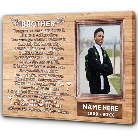 Brother Memorial Canvas Gifts, Brother In Remembrance Memorial Gifts for Loss of Brother Sympathy NXM317