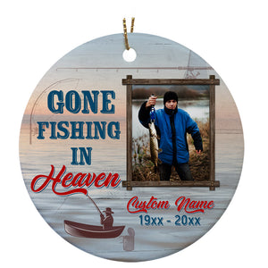 Personalized Memorial Ornament, Gone Fishing in Heaven, in Memory of Fisherman Grandpa, Dad on Christmas OMT20-3