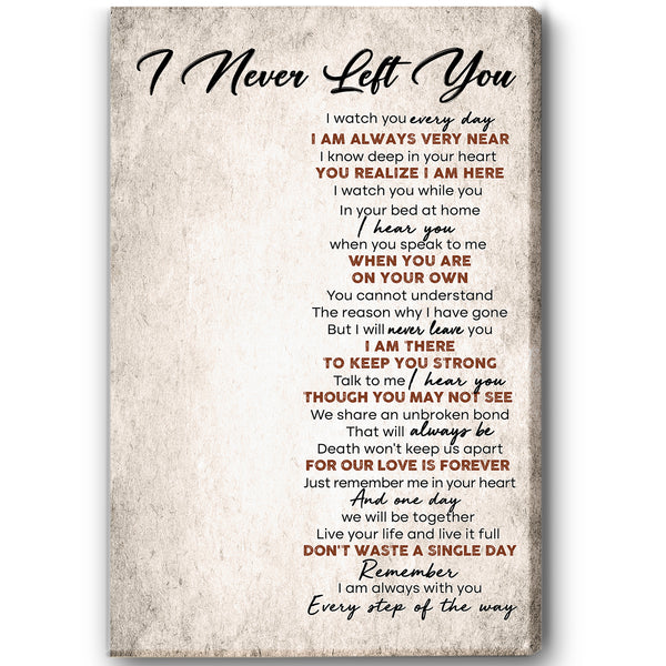 Personalized Memorial Canvas Gift| I Never Left You Canvas| Remembrance Gift For For Loss Of Loved One  NXM55