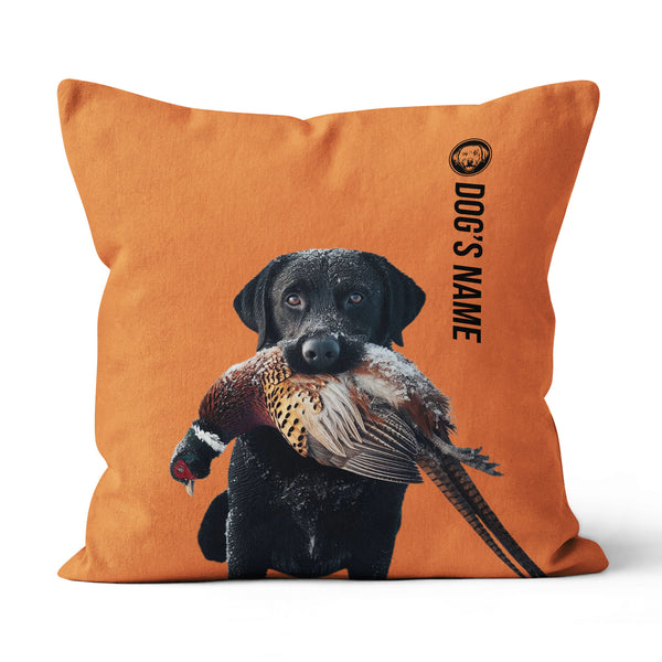 Black Labrador Retriever Hunting Dog Custom Dog's Name Orange Pillow, Hunting Dog Pillows FSD4396
