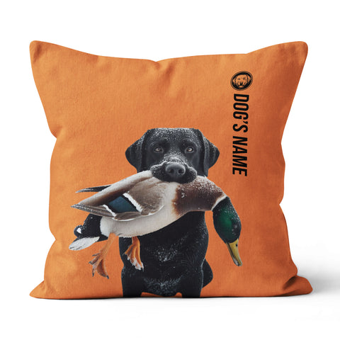 Black Labrador Retriever Hunting Dog Custom Dog's Name Orange Pillow, Hunting Dog Pillows FSD4396