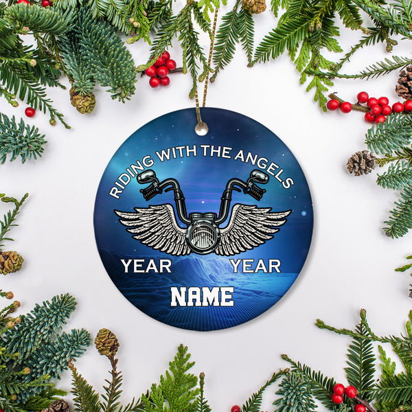 Riding in Heaven Memorial Ornament Personalized Motorcycle Sympathy Gift For Loss Of Rider In Memory ODT03