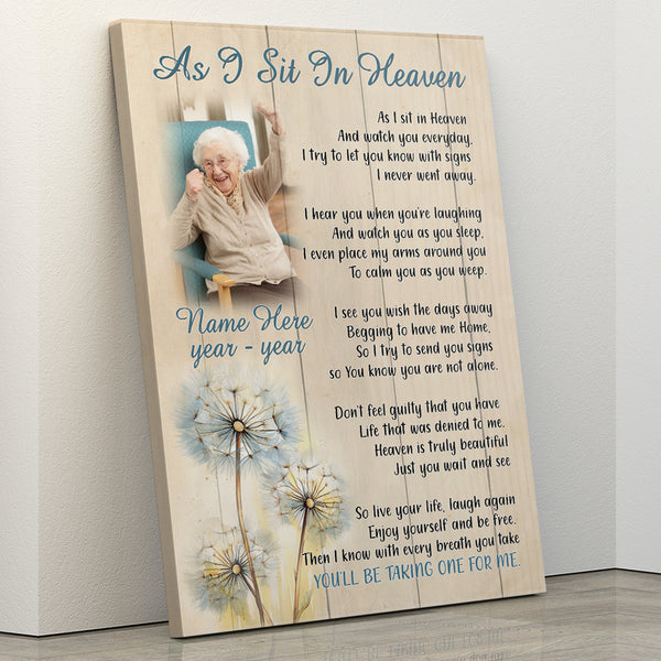 As I Sit in Heaven Memorial Canvas Personalized Sympathy Gift for Loss of Father Mother NXM249