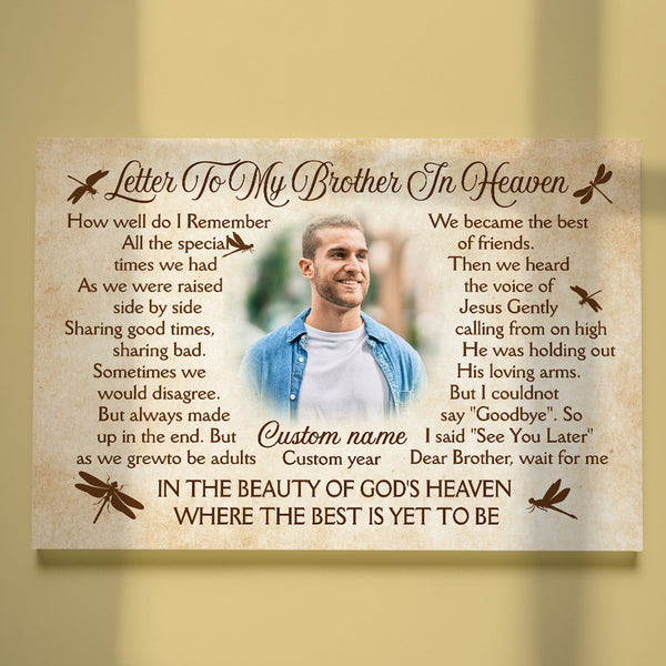 Personalized Brother Memorial Canvas Gift, Letter To My Brother In Heaven, Memorial for Loss of Brother NXM316