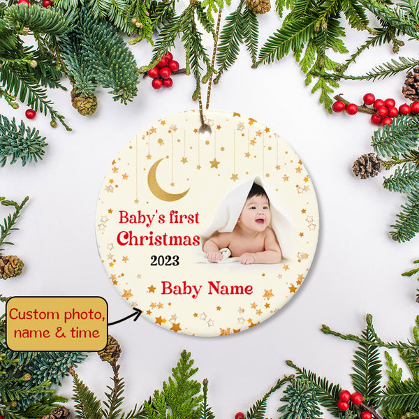 Personalized Baby's First Christmas Ornament, Custom Baby's First Christmas Photo Ornament Decoration OMT08-1
