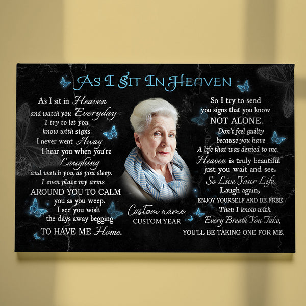 Memorial Canvas Gift As I Sit In Heaven | Personalized Memorial Gifts for Loss of Loved One In Loving Memory Gifts NXM271