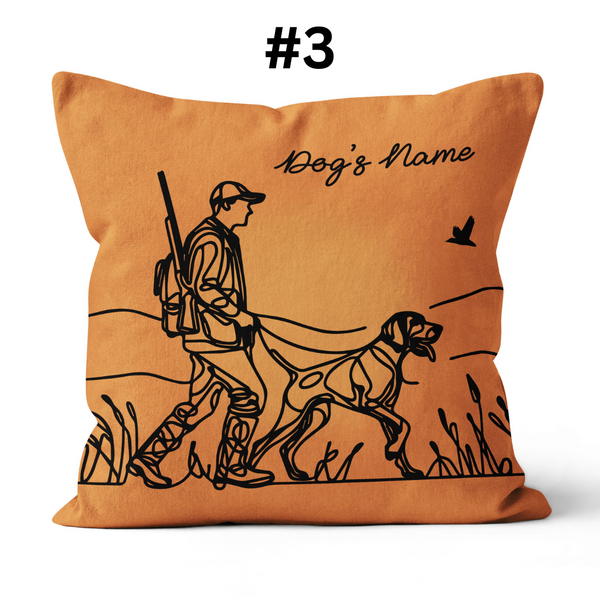 Hunting Dog one Continuous Line Custom Name Pillow, Personalized Gifts for Hunters - FSD4410