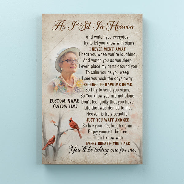 As I Sit In Heaven Memorial Canvas| Memorial Gifts For Loss Of Mother Father Wife Husband In Heaven NXM251