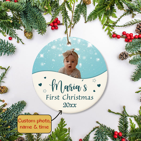 Personalized Christmas Ornaments| My First Christmas Customized Name & Year Baby First Christmas Ornament OMT17-7