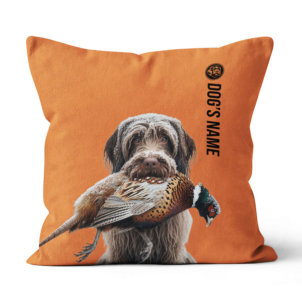 Wirehaired Pointing Griffon Hunting Dog Custom Dog's Name Orange Pillow, Hunting Dog Pillows FSD4407