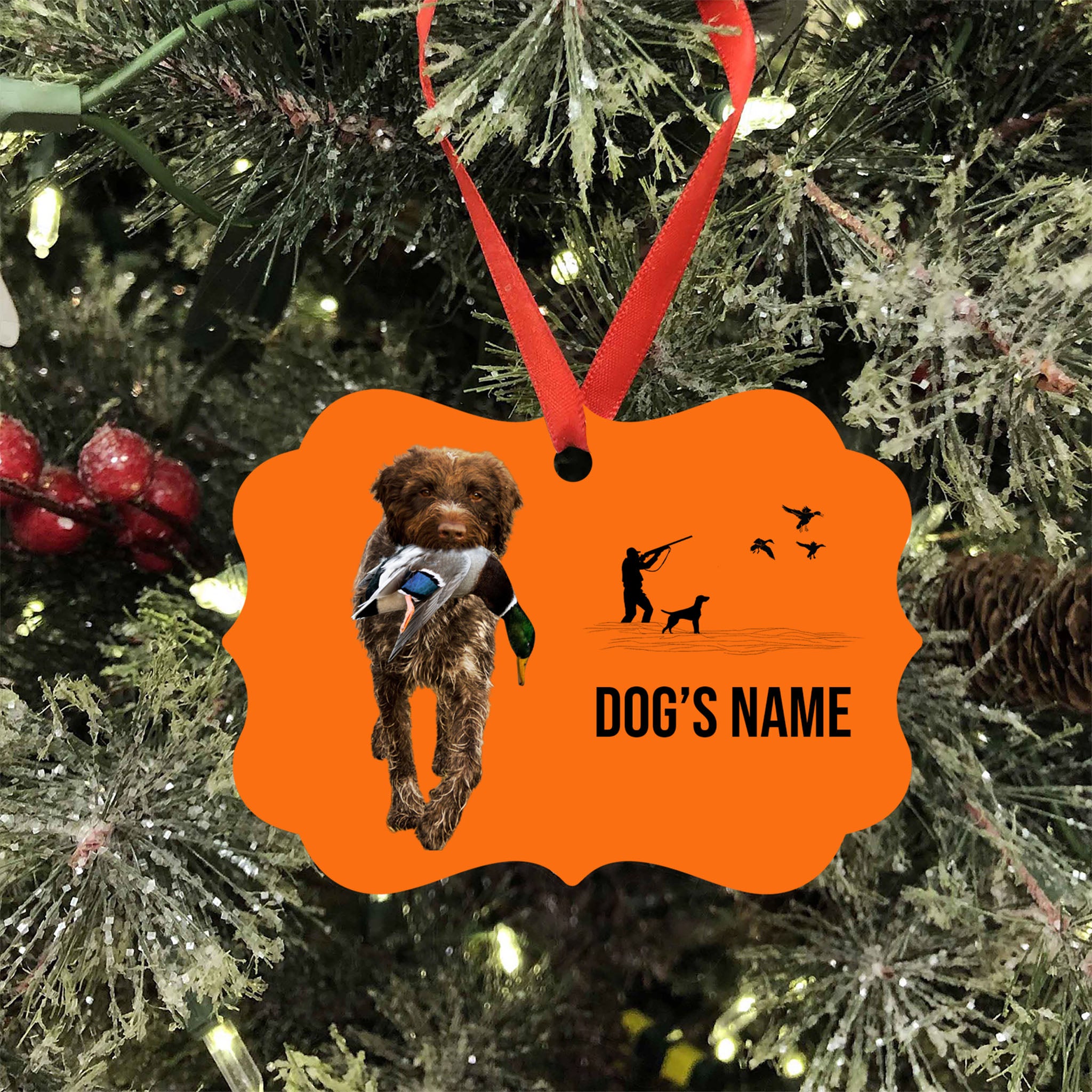 Wirehaired Pointing Griffon Hunting Dog Custom Name Medallion Aluminum Ornament - Dog Christmas ornament FSD4346