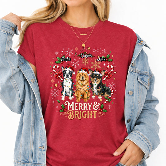 Custom Personalized Dogs Christmas T-Shirt, Merry And Bright Personalized Pet Holiday Gift FSDM94