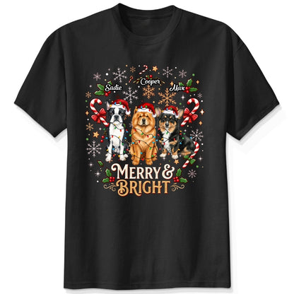 Custom Personalized Dogs Christmas T-Shirt, Merry And Bright Personalized Pet Holiday Gift FSDM94