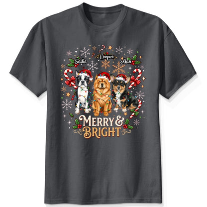 Custom Personalized Dogs Christmas T-Shirt, Merry And Bright Personalized Pet Holiday Gift FSDM94