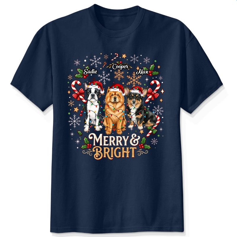 Custom Personalized Dogs Christmas T-Shirt, Merry And Bright Personalized Pet Holiday Gift FSDM94