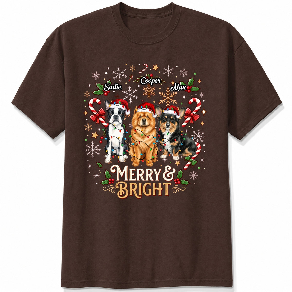 Custom Personalized Dogs Christmas T-Shirt, Merry And Bright Personalized Pet Holiday Gift FSDM94