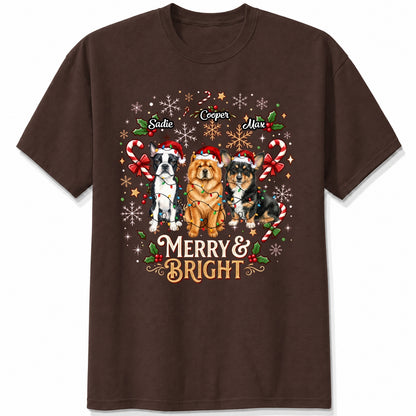 Custom Personalized Dogs Christmas T-Shirt, Merry And Bright Personalized Pet Holiday Gift FSDM94