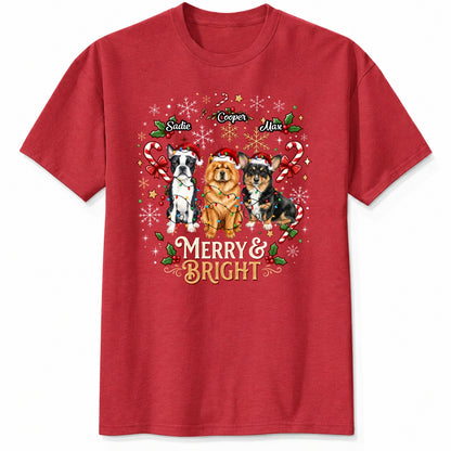 Custom Personalized Dogs Christmas T-Shirt, Merry And Bright Personalized Pet Holiday Gift FSDM94