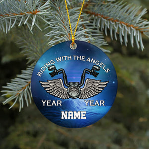 Riding in Heaven Memorial Ornament Personalized Motorcycle Sympathy Gift For Loss Of Rider In Memory ODT03