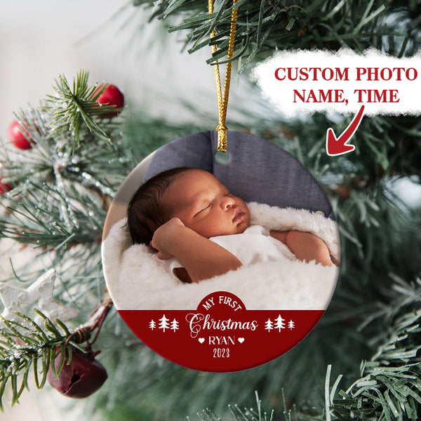 Personalized Baby's First Christmas Ornament, Custom Baby's First Christmas Photo Ornament Decoration OMT08-3