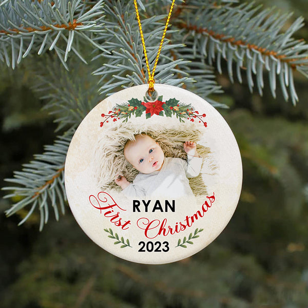 Personalized Baby's First Christmas Ornament, Custom Baby's First Christmas Photo Ornament Decoration OMT08-2