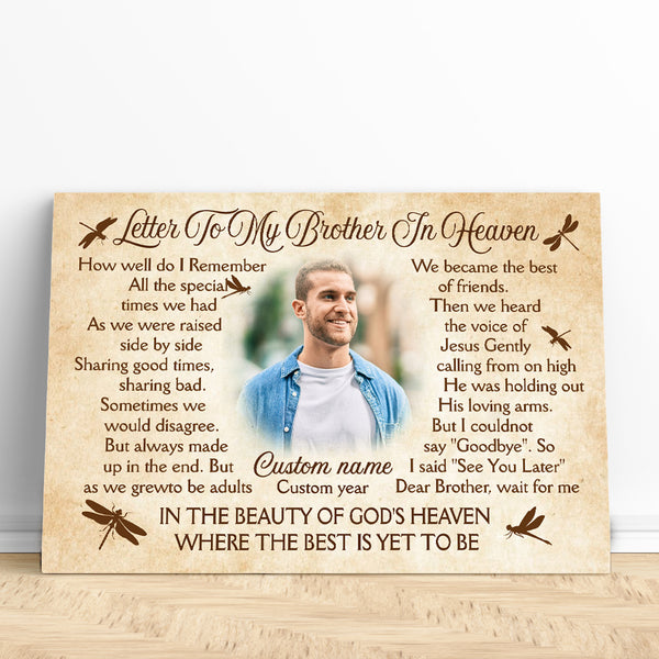 Personalized Brother Memorial Canvas Gift, Letter To My Brother In Heaven, Memorial for Loss of Brother NXM316