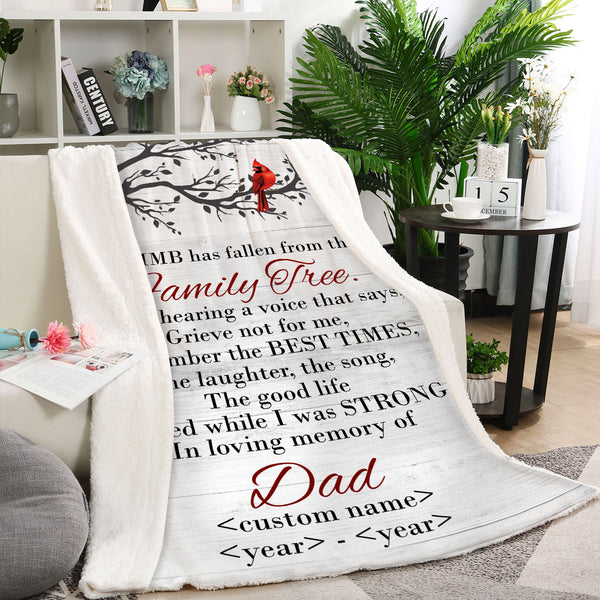 Memorial Blanket Gift| Remembrance Blanket Sympathy Gift For Loss of Dad Mom| A Fallen Limb Blanket MM47