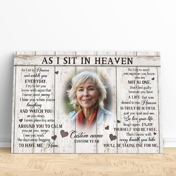As I Sit In Heaven Personalized Memorial Gift Canvas| In Memory Gifts For Loss Of Loved One NXM443