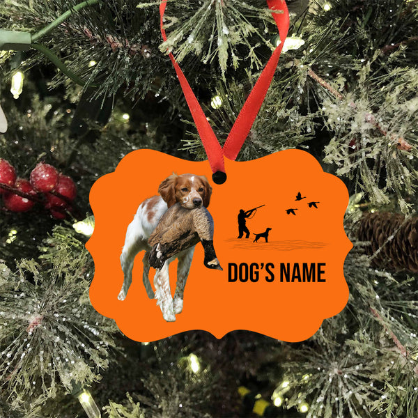 Brittany Hunting Dog Custom Name Medallion Aluminum Ornament - Dog Christmas ornament FSD4360