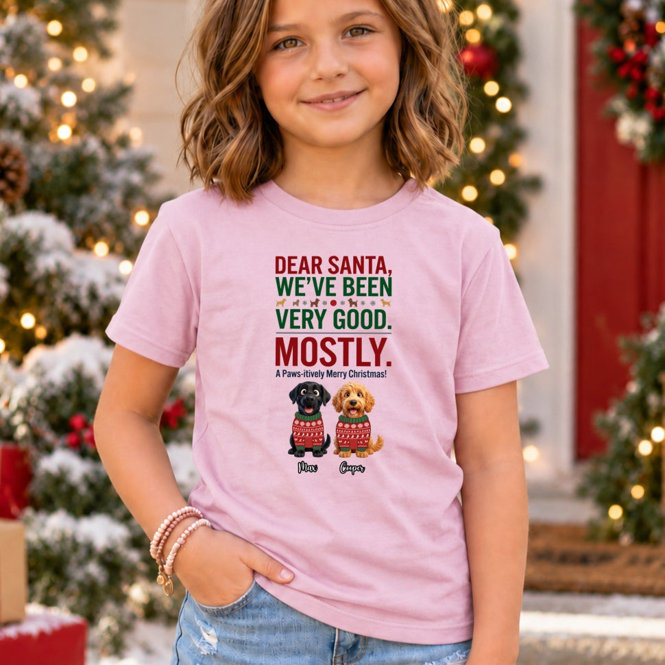Dear Santa We've Been Very Good Mostly Funny Custom Dogs Christmas Youth T-Shirt FSDM104