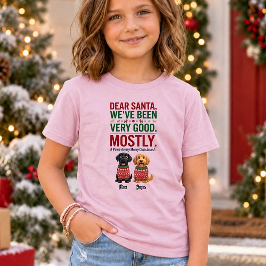 Dear Santa We've Been Very Good Mostly Funny Custom Dogs Christmas Youth T-Shirt FSDM104