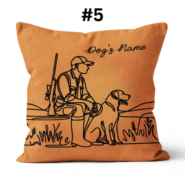 Hunting Dog one Continuous Line Custom Name Pillow, Personalized Gifts for Hunters - FSD4410