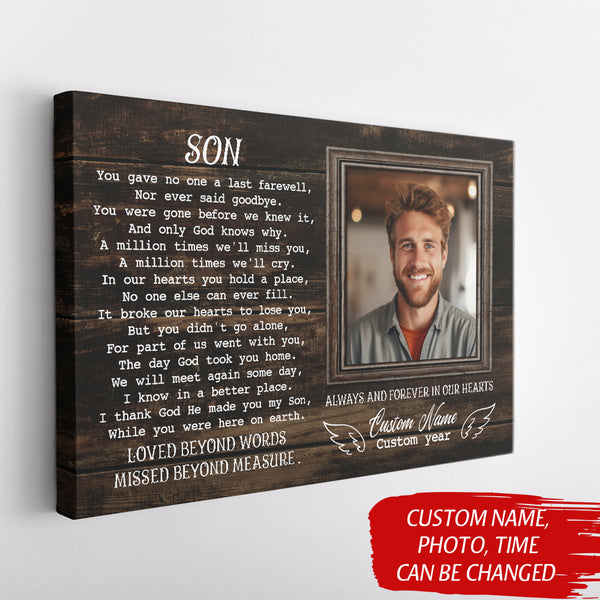 Son Memorial Personalized Canvas Gift| Sympathy Gift For Loss Of Son In Heaven| In Loving Memory Of Son NXM399