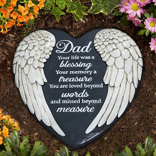 Dad Memorial Garden Stone gifts for Loss of Dad, Loss of Father Angel Wings Heart Stepping Stone TNS13