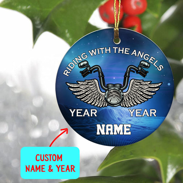 Riding in Heaven Memorial Ornament Personalized Motorcycle Sympathy Gift For Loss Of Rider In Memory ODT03